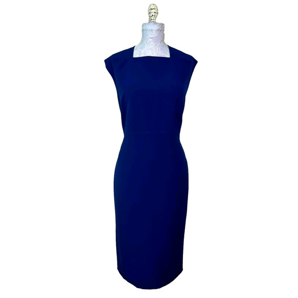 Banana Republic Factory Dresses & Skirts - Banana Republic Square Neck Cap Sleeve Midi Sheath Dress Navy Women 12 Pleating
